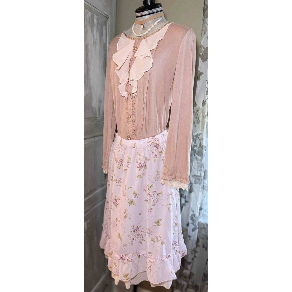 Axes Femme Ruffle Blouse Classical Rose Skirt Set Himekaji Coquette Shoujo Girl - Picture 4 of 16